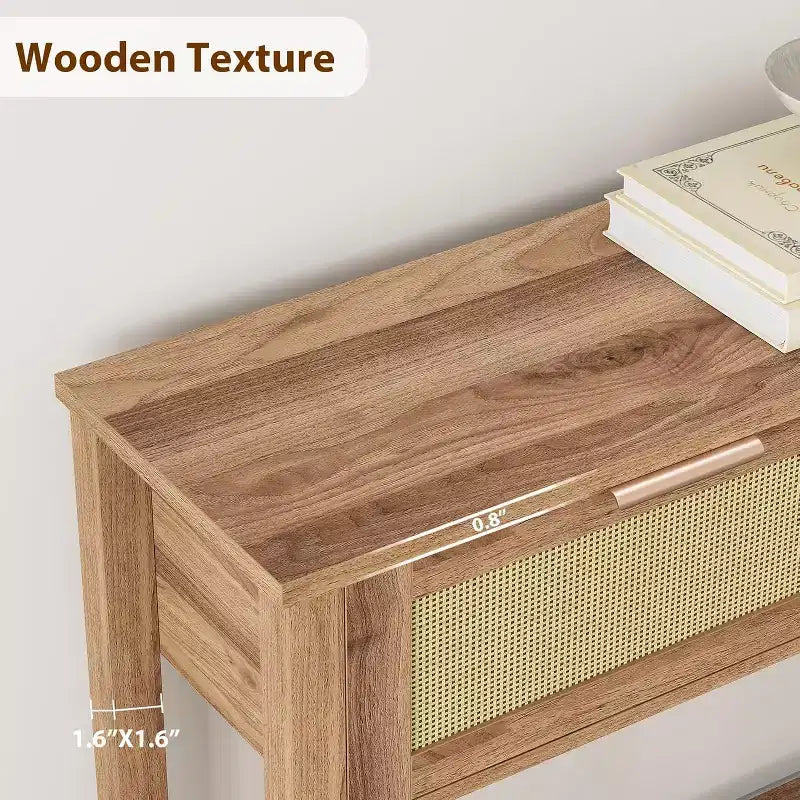 Table d'entrée en rotin avec tiroirs, console bohème pour entrée, table de canapé en bois avec rangement, console à 2 niveaux pour salons, couloir