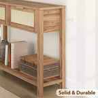 Table d'entrée en rotin avec tiroirs, console bohème pour entrée, table de canapé en bois avec rangement, console à 2 niveaux pour salons, couloir