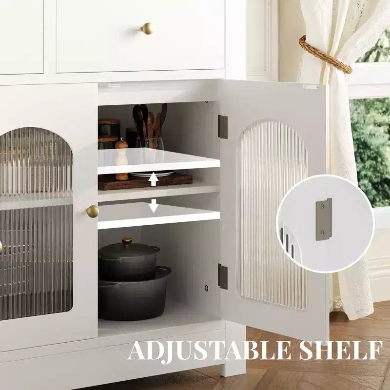 Buffet de ferme de 55 pouces avec rangement, grand buffet de cuisine étroit en bois avec 3 tiroirs et 4 portes pour bar à café