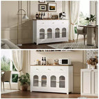 Buffet de ferme de 55 pouces avec rangement, grand buffet de cuisine étroit en bois avec 3 tiroirs et 4 portes pour bar à café