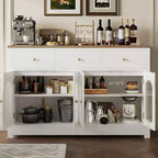 Buffet de ferme de 55 pouces avec rangement, grand buffet de cuisine étroit en bois avec 3 tiroirs et 4 portes pour bar à café