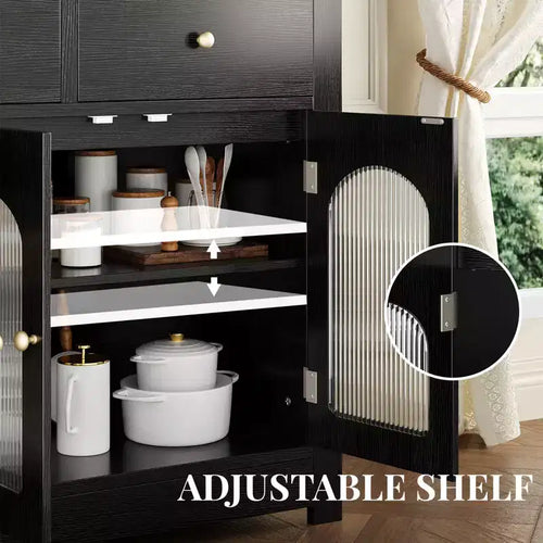 Buffet de ferme de 55 pouces avec rangement, grand buffet de cuisine étroit en bois avec 3 tiroirs et 4 portes pour bar à café