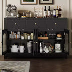 Buffet de ferme de 55 pouces avec rangement, grand buffet de cuisine étroit en bois avec 3 tiroirs et 4 portes pour bar à café
