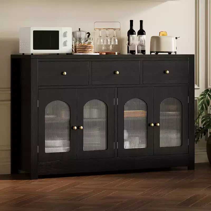 55'' Farmhouse Buffet Cabinet with Storage Large Wood Narrow Kitchen Buffet Storage Cabinet Coffee Bar with 3 Drawers and 4 Doors