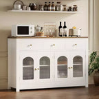 Buffet de ferme de 55 pouces avec rangement, grand buffet de cuisine étroit en bois avec 3 tiroirs et 4 portes pour bar à café