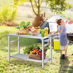 Table pliante en acier inoxydable - Capacité de 417 kg, étagère réglable et roulettes verrouillables, table de travail commerciale pour cuisine/restaurant
