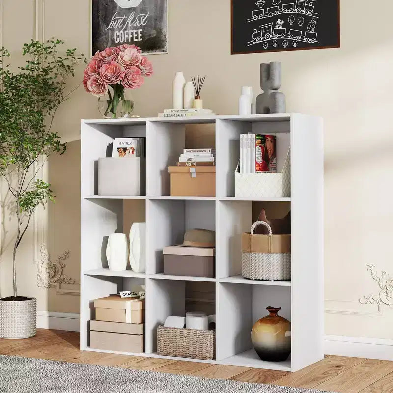 JIONJOY Étagère de rangement 9 cubes, bibliothèque verticale de 91 cm de haut avec panneaux arrière amovibles, étagère ouverte robuste