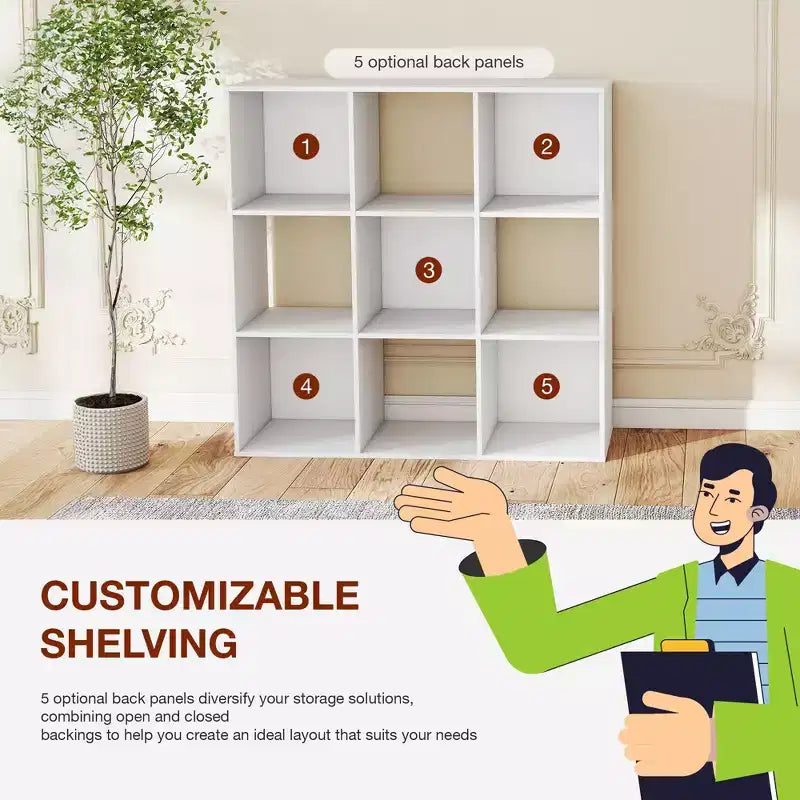 JIONJOY Étagère de rangement 9 cubes, bibliothèque verticale de 91 cm de haut avec panneaux arrière amovibles, étagère ouverte robuste