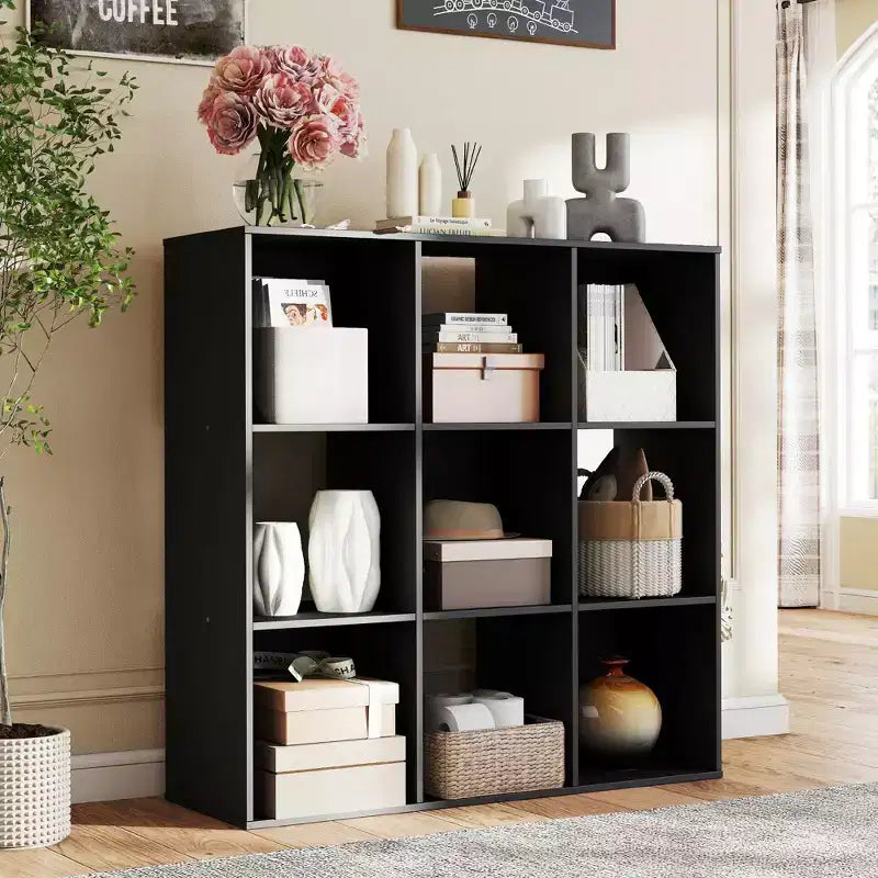 JIONJOY Étagère de rangement 9 cubes, bibliothèque verticale de 91 cm de haut avec panneaux arrière amovibles, étagère ouverte robuste