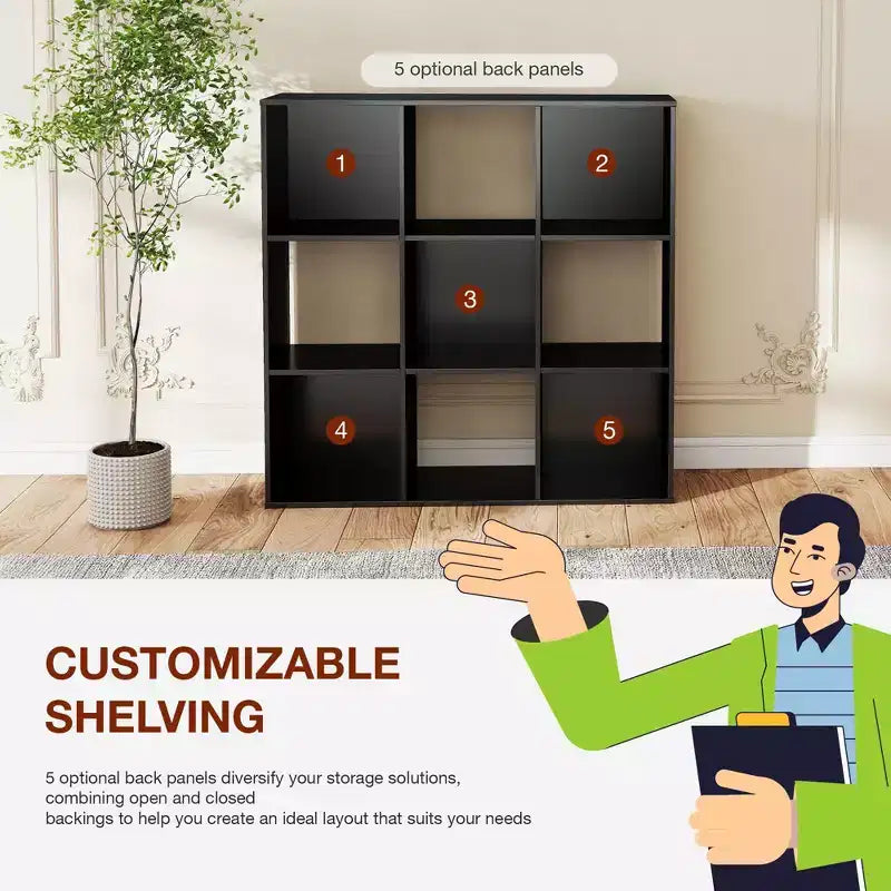 JIONJOY Étagère de rangement 9 cubes, bibliothèque verticale de 91 cm de haut avec panneaux arrière amovibles, étagère ouverte robuste