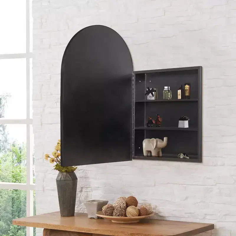 PexFix Armoire de salle de bain encastrée ou murale de 91,4 x 61 cm, avec miroir, cadre en acier inoxydable et 2 étagères réglables, miroir, noir
