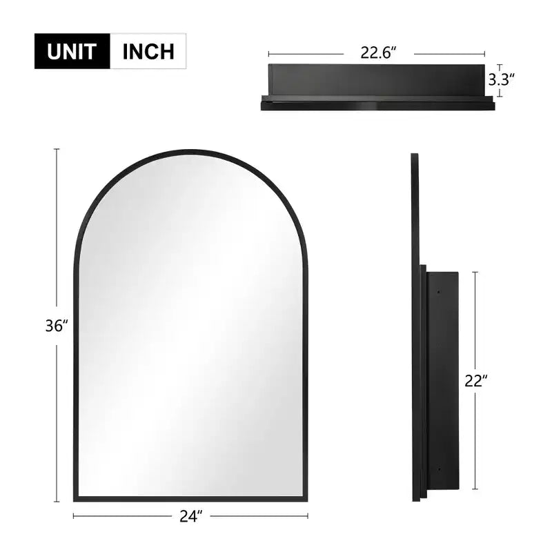 PexFix Armoire de salle de bain encastrée ou murale de 91,4 x 61 cm, avec miroir, cadre en acier inoxydable et 2 étagères réglables, miroir, noir