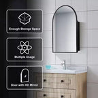 PexFix Armoire de salle de bain encastrée ou murale de 91,4 x 61 cm, avec miroir, cadre en acier inoxydable et 2 étagères réglables, miroir, noir