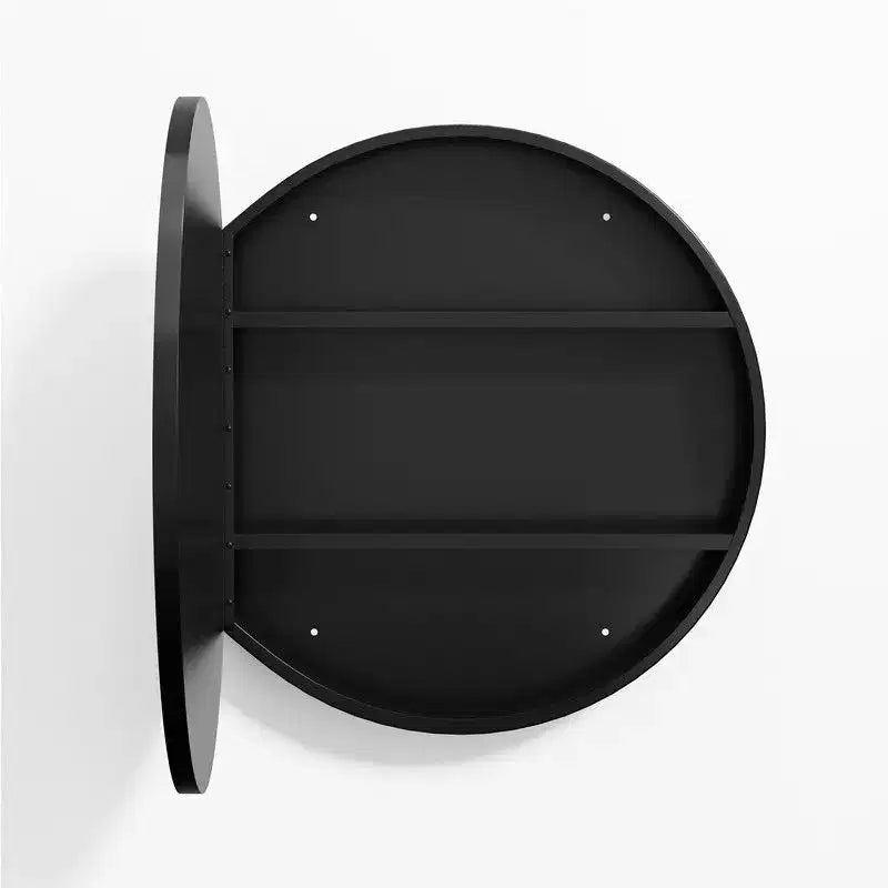 PexFix Armoire de toilette ronde noire 24 pouces avec miroir, montage en surface, cadre métallique, étagères amovibles pour salle de bain