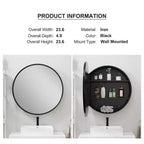 PexFix Armoire de toilette ronde noire 24 pouces avec miroir, montage en surface, cadre métallique, étagères amovibles pour salle de bain