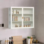 Meuble haut moderne à 2 portes Okak avec portes vitrées de rangement à 3 niveaux pour entrée/salle à manger/salon/cuisine