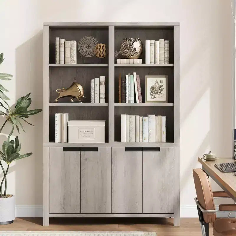Bibliothèque de Ferme 71, Étagère Vintage avec Armoire de Rangement et Étagère Réglable, Bibliothèque Rustique pour Salon, Bureau, Bibliothèque