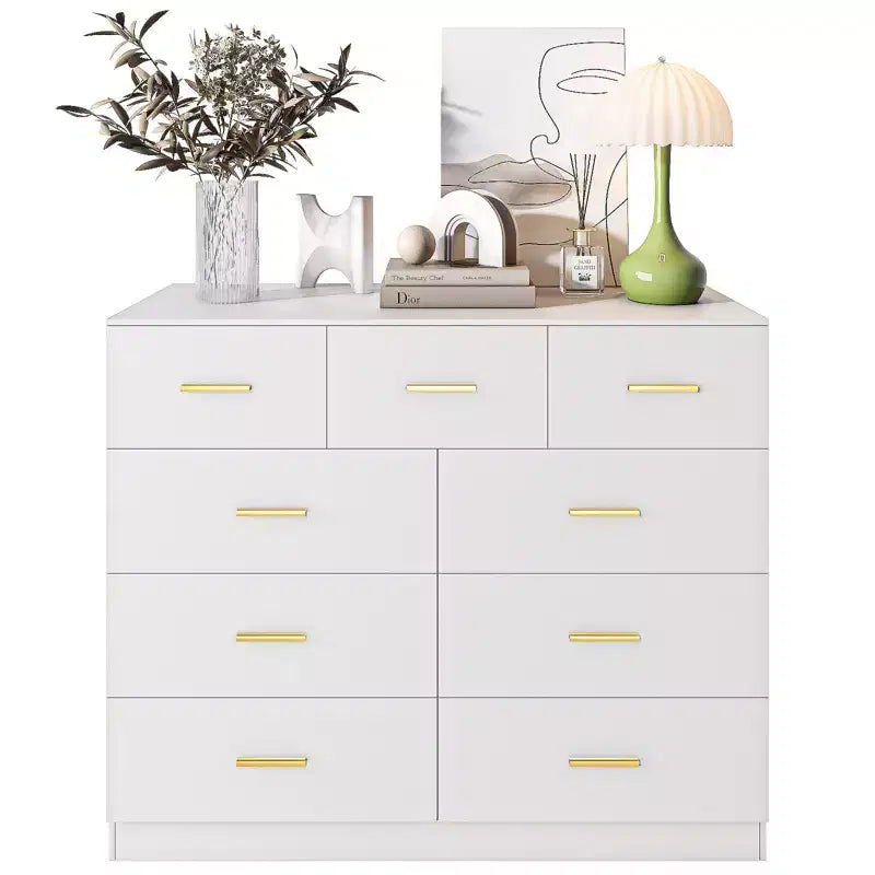 Commode Karl Home à 9 tiroirs en panneau de particules blanc 120 cm L