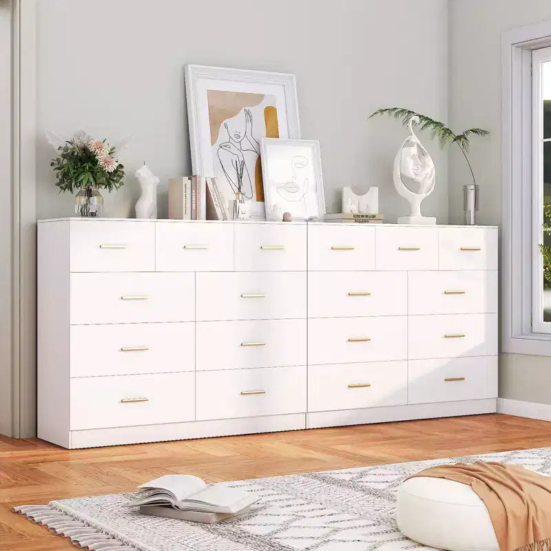 Commode Karl Home à 9 tiroirs en panneau de particules blanc 120 cm L