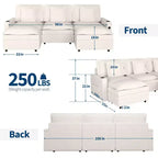 Canapé modulable de 274 cm, canapé d'angle en U surdimensionné, canapé moderne en chenille avec assise extra profonde, canapé convertible 6 places, beige