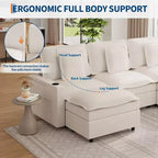 Canapé modulable de 274 cm, canapé d'angle en U surdimensionné, canapé moderne en chenille avec assise extra profonde, canapé convertible 6 places, beige