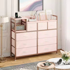 COZONY Commode de rangement à 9 tiroirs de 86,4 cm de haut et meuble TV, Tour de rangement en tissu, Rangement à cadre en acier robuste pour le salon, utilisation dans les petits espaces