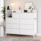 COZONY Commode de rangement à 9 tiroirs de 86,4 cm de haut et meuble TV, Tour de rangement en tissu, Rangement à cadre en acier robuste pour le salon, utilisation dans les petits espaces