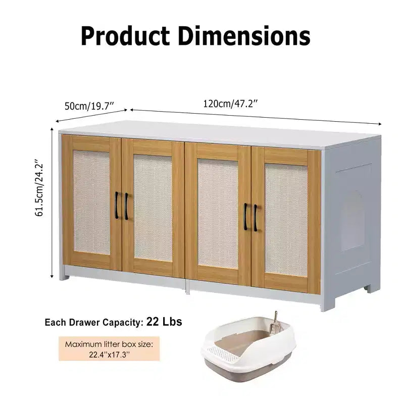 Meuble de rangement polyvalent pour chat avec portes en sisal, 119,9 cm, meuble TV/table d'appoint