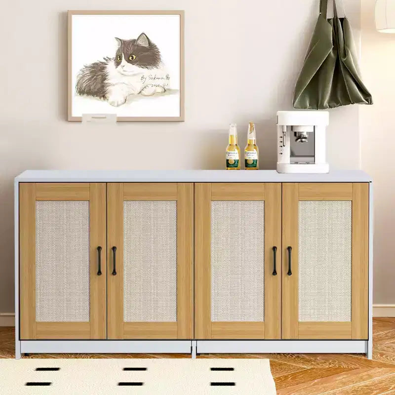 Meuble de rangement polyvalent pour chat avec portes en sisal, 119,9 cm, meuble TV/table d'appoint