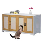 Meuble de rangement polyvalent pour chat avec portes en sisal, 119,9 cm, meuble TV/table d'appoint