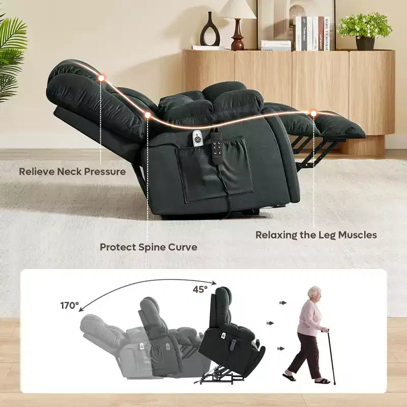 Fauteuil inclinable motorisé Bestier 40.1 W en microsuède surdimensionné avec double moteur, massage et chauffage