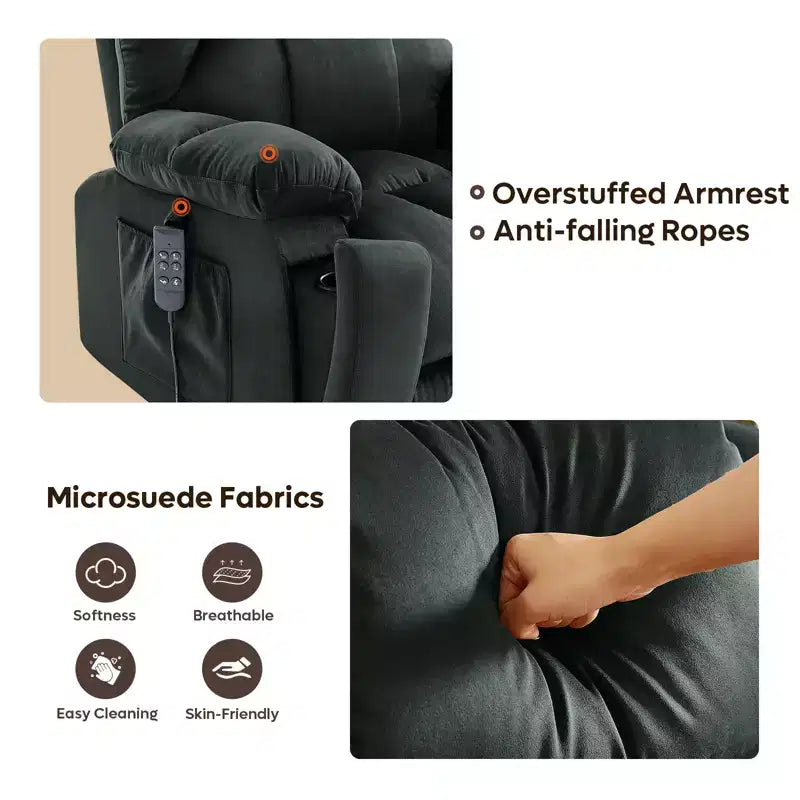 Fauteuil inclinable motorisé Bestier 40.1 W en microsuède surdimensionné avec double moteur, massage et chauffage