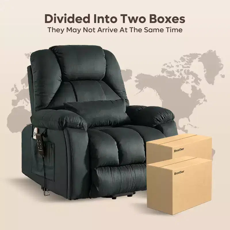 Fauteuil inclinable motorisé Bestier 40.1 W en microsuède surdimensionné avec double moteur, massage et chauffage