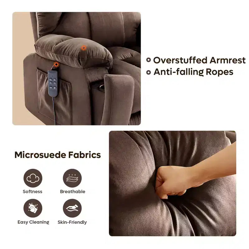 Fauteuil inclinable motorisé Bestier 40.1 W en microsuède surdimensionné avec double moteur, massage et chauffage