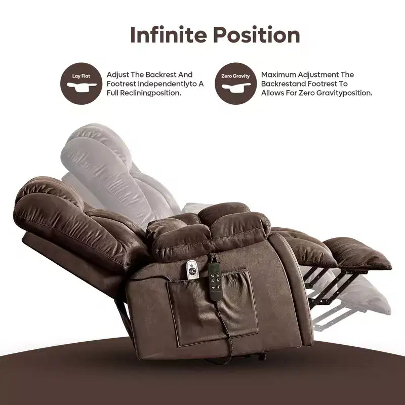 Fauteuil inclinable motorisé Bestier 40.1 W en microsuède surdimensionné avec double moteur, massage et chauffage