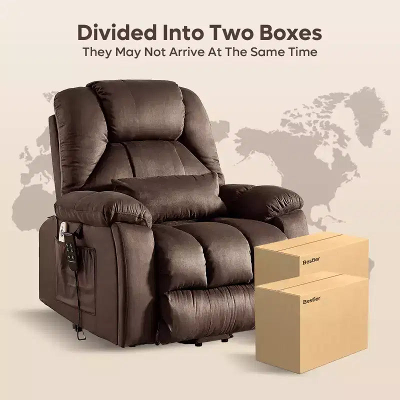 Fauteuil inclinable motorisé Bestier 40.1 W en microsuède surdimensionné avec double moteur, massage et chauffage