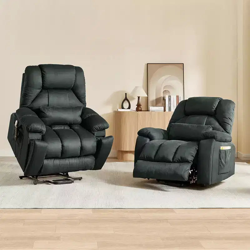 Fauteuil inclinable motorisé Bestier 40.1 W en microsuède surdimensionné avec double moteur, massage et chauffage