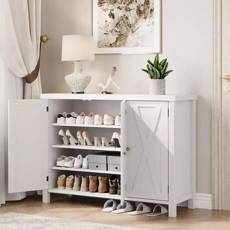 Meuble à chaussures avec portes, meuble à chaussures de ferme de 89 cm, rangement de chaussures à 4 niveaux pour entrée, grand meuble organisateur de chaussures pour salon et couloir.