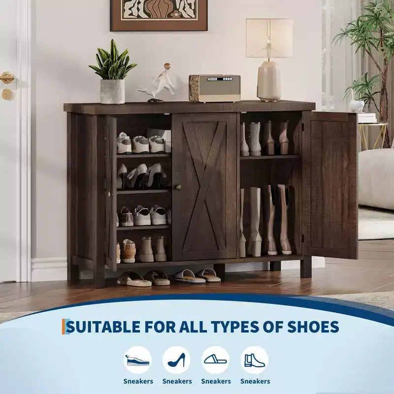 Meuble à chaussures avec portes, meuble à chaussures de ferme de 89 cm, rangement de chaussures à 4 niveaux pour entrée, grand meuble organisateur de chaussures pour salon et couloir.