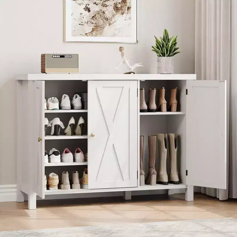 Meuble à chaussures avec portes, meuble à chaussures de ferme de 89 cm, rangement de chaussures à 4 niveaux pour entrée, grand meuble organisateur de chaussures pour salon et couloir.