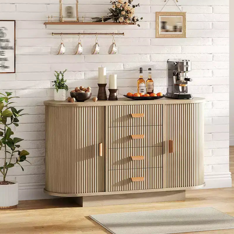 47 Buffet en cannage moderne pour cuisine avec rangement, meuble de bar à café avec portes
