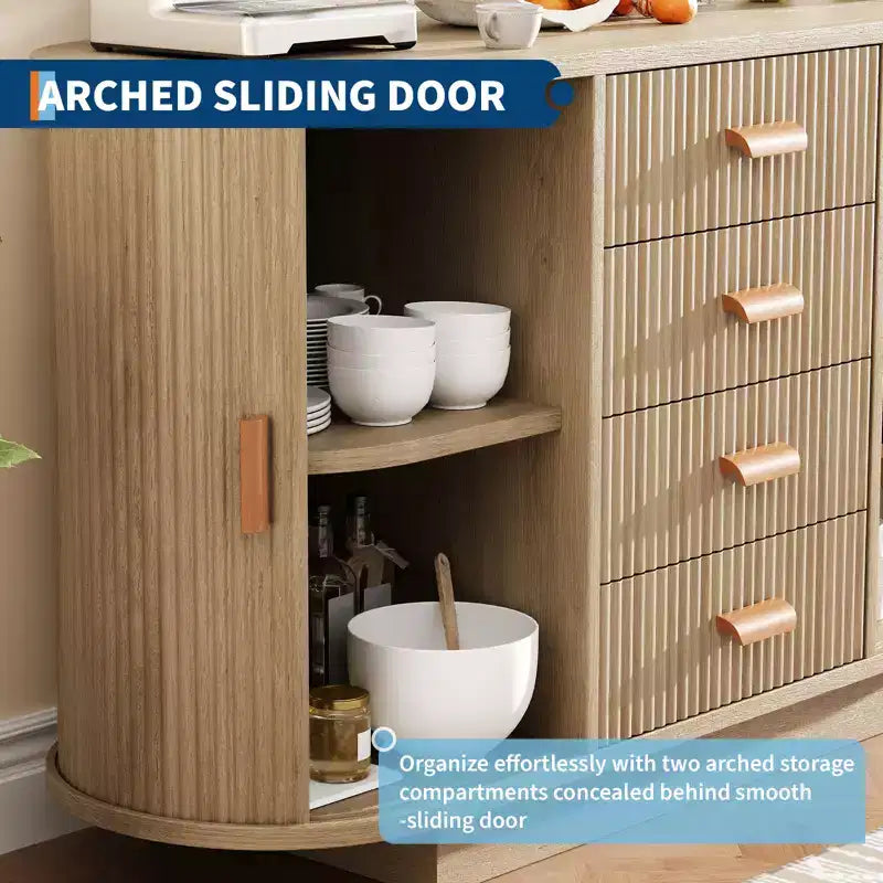 47 Buffet en cannage moderne pour cuisine avec rangement, meuble de bar à café avec portes