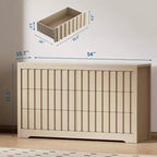 COZONY Commode Moderne Flutée à 6 Tiroirs Meuble TV en Bois sans Poignées et Organisateur de Rangement Profond pour Chambre, Salon et Couloir, Chêne Naturel