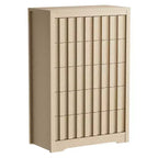 Commode moderne COZONY en bois à 5 tiroirs cannelés et sans poignées, avec rangement profond pour chambre, salon et couloir, Chêne Naturel