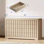 COZONY Commode Moderne en Bois à 8 Tiroirs Cannelés, sans Poignée, avec Rangement Profond pour Chambre, Salon et Couloir, Chêne Naturel