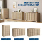 COZONY Commode Moderne en Bois à 8 Tiroirs Cannelés, sans Poignée, avec Rangement Profond pour Chambre, Salon et Couloir, Chêne Naturel
