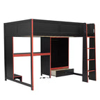 Lit mezzanine moderne en bois GDFStudio Opal avec bureau intégré, armoire, LED et 1 tiroir
