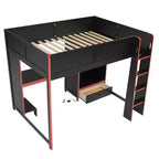 Lit mezzanine moderne en bois GDFStudio Opal avec bureau intégré, armoire, LED et 1 tiroir