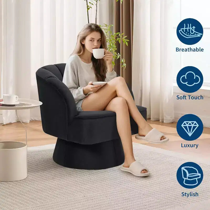 Fauteuil pivotant - Fauteuil moderne rembourré en velours Teddy Bear avec dossier rayé et rembourrage moelleux, pour salon, chambre à coucher