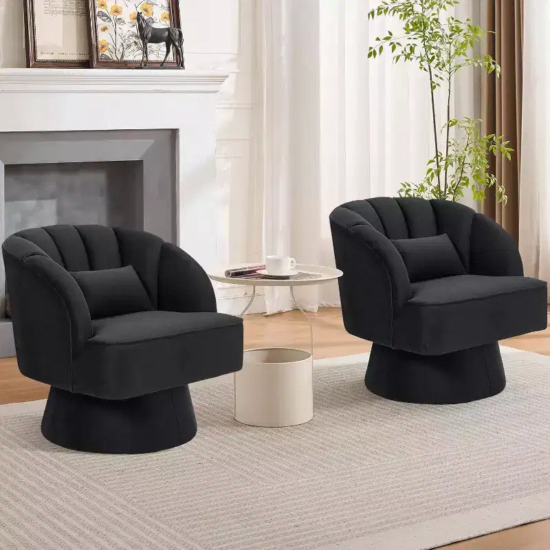 Fauteuil pivotant - Fauteuil moderne rembourré en velours Teddy Bear avec dossier rayé et rembourrage moelleux, pour salon, chambre à coucher